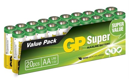GP Super Alkaline MN1500 1.5V AA, LR6, 20-pack