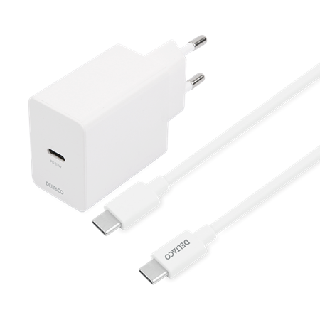 USB-C PD väggladdare kit, 20 W, 1m kabel, USB-C