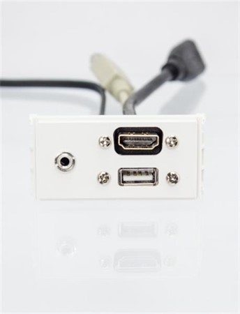 Vägguttag HDMI, USB & 3.5mm ljud 20cm kabel utanpå även Thors