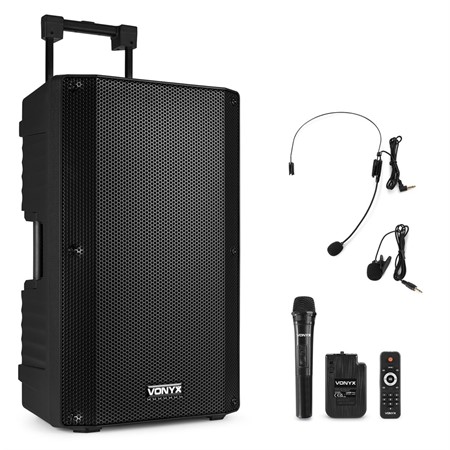 Vonyx VSA700 ABS 15" PA System, trådlös handmik & headset, 1000w